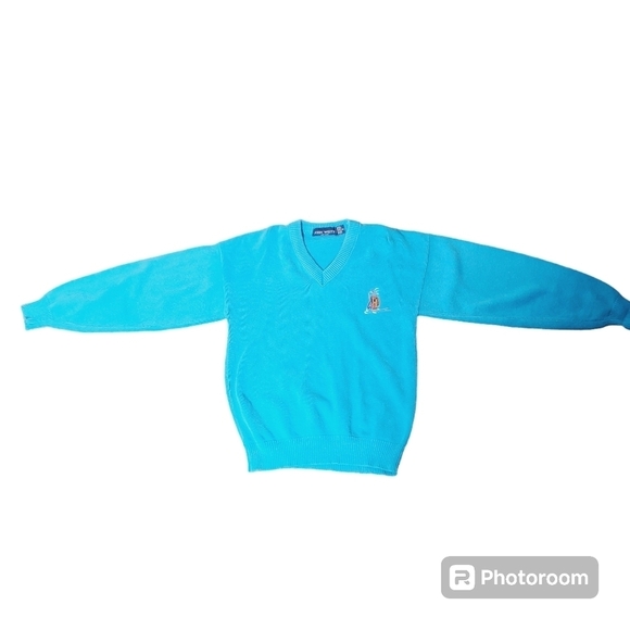 Vintage John Weitz Blue V-neck Golf Embroidery Pullover Cotton Sweater Small - Picture 1 of 15